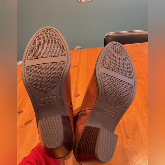 BROWN SHOE BOOTS SZ 9 SONOMA SHOOTIES LOW HEEL NWOT COGNAC WESTERN ZIP UP - Picture 7 of 10